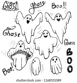 Whisper Ghost hand draw set. Ghost character Costume evil or Character creepy funny cute. 