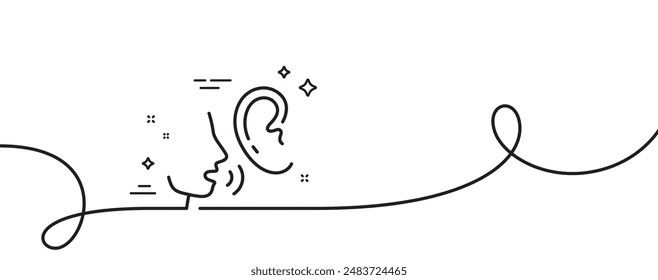 Whisper line icon. Continuous one line with curl. Audio message sign. Hearing symbol. Whisper single outline ribbon. Loop curve pattern. Vector