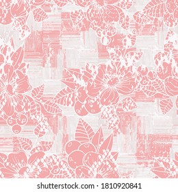 whisper pink color floral mix snake skin textures and checks seamless vector digital print pattern design 