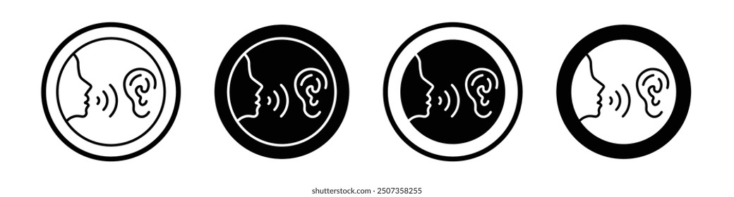 Whisper vector icon set black filled and outlined style.