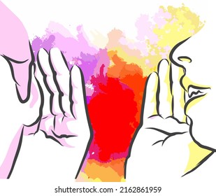 Whispering Behind Closed Doors. Real drawing by hand. Colorful vector sign.