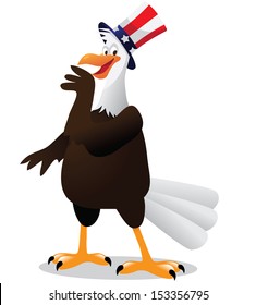 Whispering cartoon bald eagle. EPS 10 vector, grouped for easy editing. No open shapes or paths.