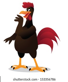 Whispering cartoon rooster. EPS 10 vector, grouped for easy editing. No open shapes or paths.