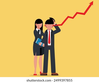Whispering in ear, share information and news. Woman whispers business secrets in business man ear.
