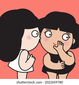 Whispering in ear. Two Girls Gossiping. Telling A Secret. Curious Young Woman Trying To Listen to Gossip From Her Friend Concept Card Character illustration