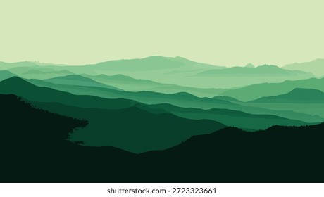 Whispering Horizons with Layers of Emerald Mountains Fading into Mist, Where Light and Shadow Drift Across Endless, Tranquil Valleys