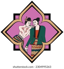 Whispering Love Nan. A couple of man and woman vector illustration. Thai traditional northern styles.