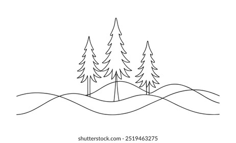 Whispering Pines continuous line art isolated flat vector illustration on white background