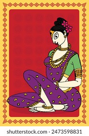 Whispers of Grace: A Vibrant Madhubani Tapestry - Enchanting Women of India. Madhubani art, Madhubani portraiture, Folk art women.