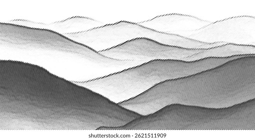 Whispers of the Ridge, Black and White Halftone Mountain Landscape