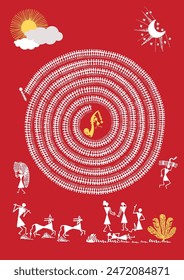 Whispers of Tradition: A Serene Warli Journey - Daily Life in the Fields. Warli art, Rural life painting India, Indian tribal art, Warli village scene, Warli