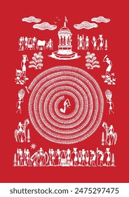 Whispers of Tradition: A Serene Warli Journey - Daily Rhythms of the Land. Warli art, Rural life painting India, Indian tribal art, Warli village scene, Warli. 