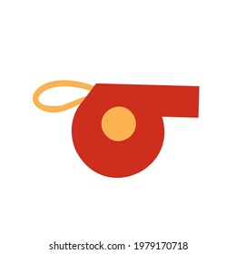 Whistle as an attribute of football fans. Football game. Design element. Vector flat illustration.
