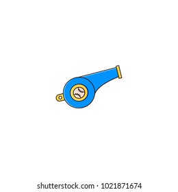 Whistle with baseball ball sign - flat color line icon on isolated background. Sport equipment vector illustration.
