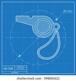 The whistle blueprint icon. Referee symbol 