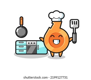 whistle character illustration as a chef is cooking , cute design