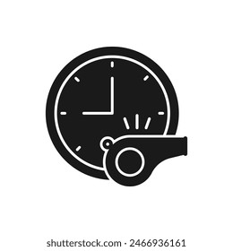 Whistle and clock. Break time icon flat style isolated on white background. Vector illustration