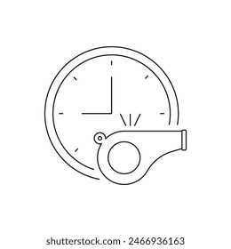 Whistle and clock. Break time icon line style isolated on white background. Vector illustration