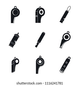 Whistle coaching blow icons set. Simple illustration of 9 whistle coaching blow vector icons for web