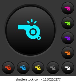 Whistle dark push buttons with vivid color icons on dark grey background