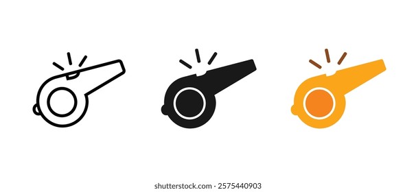 whistle design set, outline, black and yellow style, editable vector eps 10.