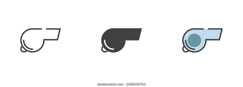 Whistle different style icon set. Line, glyph and filled outline colorful version, outline and filled vector sign. Symbol, logo illustration. Vector graphics