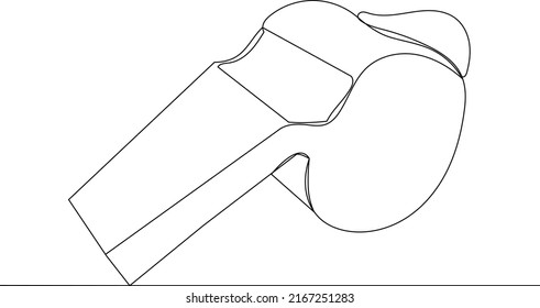 Whistle Drawing By One Continuous Line, Sketch Vector