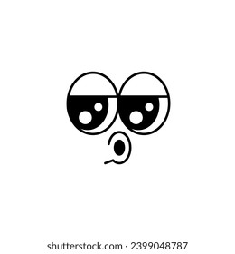 Whistle. The eyes and mouth of the character. Groovy character. Black and white vector illustration. Poster.