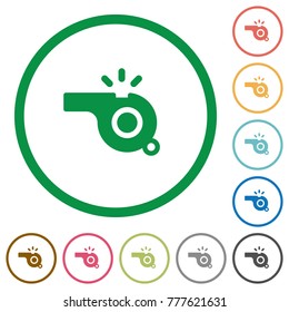 Whistle flat color icons in round outlines on white background