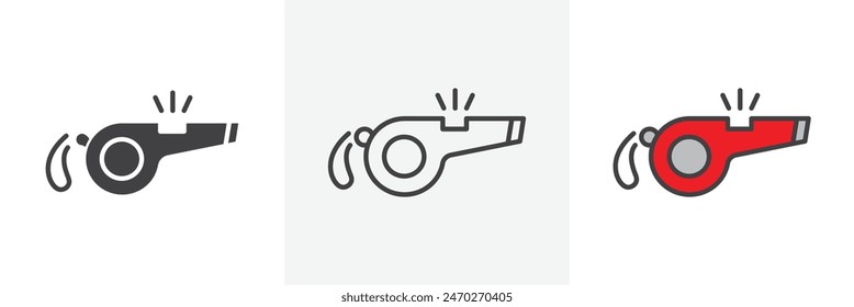 Whistle graphics. Soccer or football match referee whistle vector. Trainer coach blow whistle symbol.