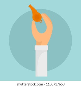 Whistle in hand background. Flat illustration of whistle in hand vector background for web design