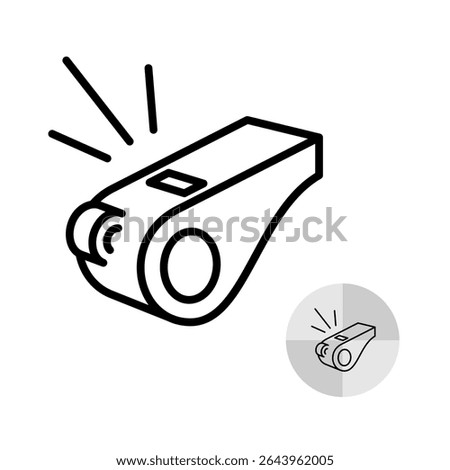 Whistle icon black line style. Sport referee or coach attribute symbol. Animal repeller sign