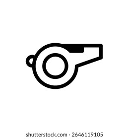 Whistle icon black and white referee sport signal.