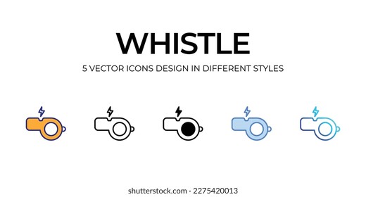 whistle Icon Design in Five style with Editable Stroke. Line, Solid, Flat Line, Duo Tone Color, and Color Gradient Line. Suitable for Web Page, Mobile App, UI, UX and GUI design.