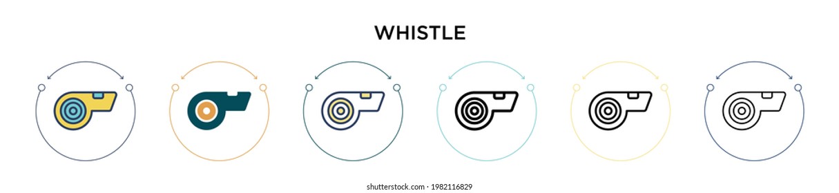 Whistle icon in filled, thin line, outline and stroke style. Vector illustration of two colored and black whistle vector icons designs can be used for mobile, ui, web
