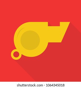 whistle icon in flat style with long shadow, isolated vector illustration on red transparent background