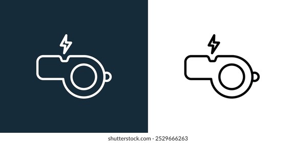 ícone de assobio isolado em cores brancas e pretas. assobio ícone vetor linear contorno da coleção de esportes para aplicativos móveis, web e ui.
