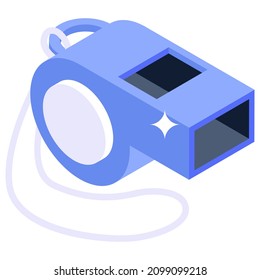 Whistle icon of isometric style, referee whistle 

