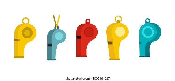 Whistle icon set. Flat set of whistle vector icons for web design isolated on white background