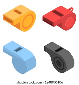 Whistle icon set. Isometric set of whistle vector icons for web design isolated on white background