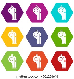 Whistle icon set many color hexahedron isolated on white vector illustration