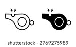Whistle icon set. Minimalist icon design of a whistle with sound lines in black and white. vector illustration on white background
