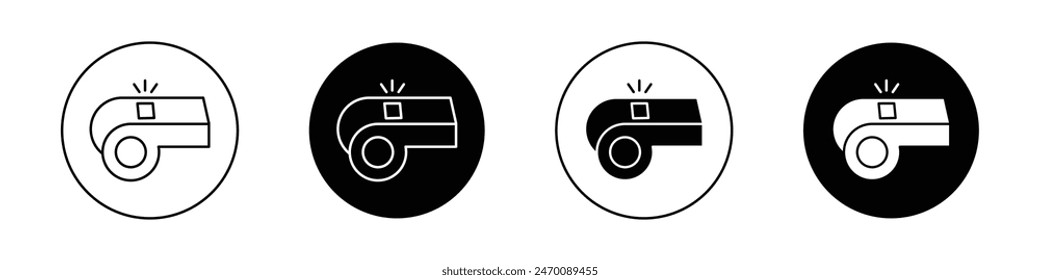 Conjunto de iconos de silbato. Símbolo del Vector del soplón del árbitro de un partido de fútbol o de fútbol.