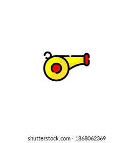 Whistle icon. Soccer or football icon. Simple, flat, outline, color, black.