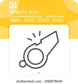 Whistle icon vector with outline style isolated on white background. Vector illustration of simple linear element sign, thin line symbol design icon for web and mobile app graphics. Editable stroke