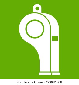 Whistle icon white isolated on green background. Vector illustration