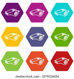 Whistle icons 9 set coloful isolated on white for web