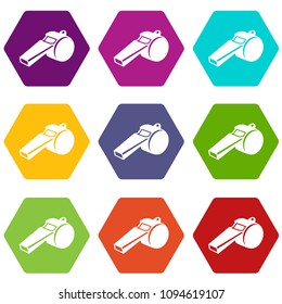 Whistle icons 9 set coloful isolated on white for web