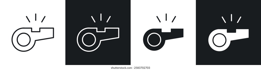 Whistle icons collection in black and white filled and line versions