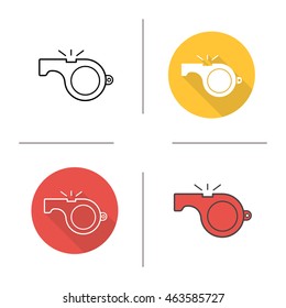 Whistle icons. Flat design, linear and color styles. Isolated vector illustrations